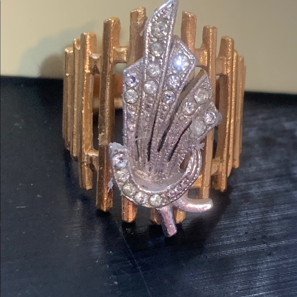 Elegant Vintage Gold and Silver Ring 18kHGE sz 8-